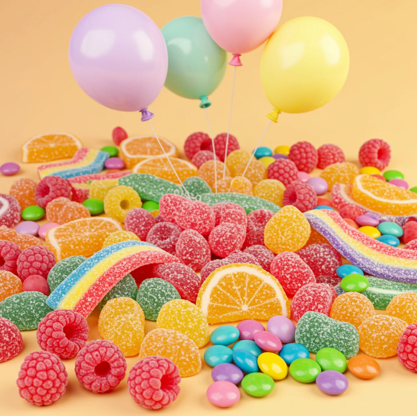 컬러풀 젤리, 사탕, 풍선 등의 텍스처가 어우러진 유쾌한 감성의 밝은 색감 무드보드