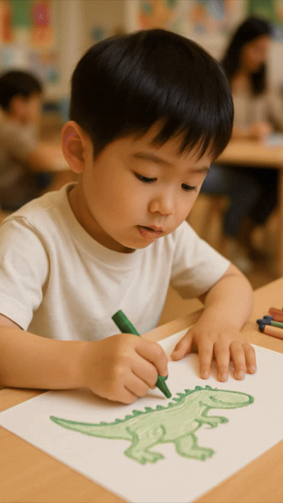 캐럿 AI로 제작한 아이의 공룡 그림이 영상으로 변환되는 과정