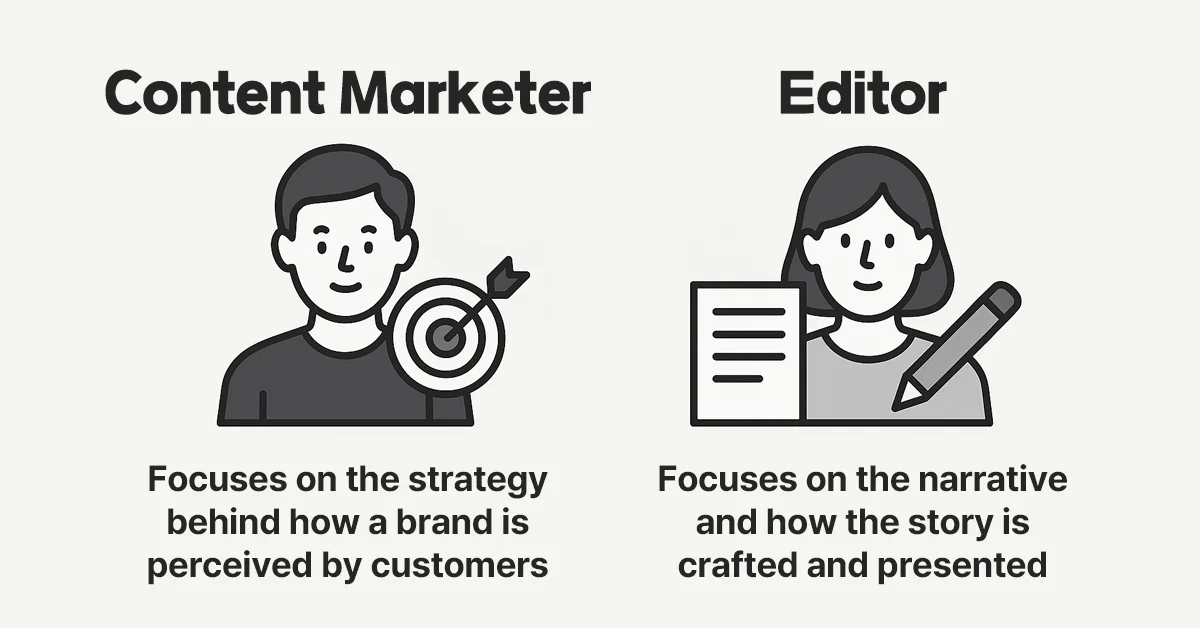 Comparison of content marketer and editor roles in branding and content creation