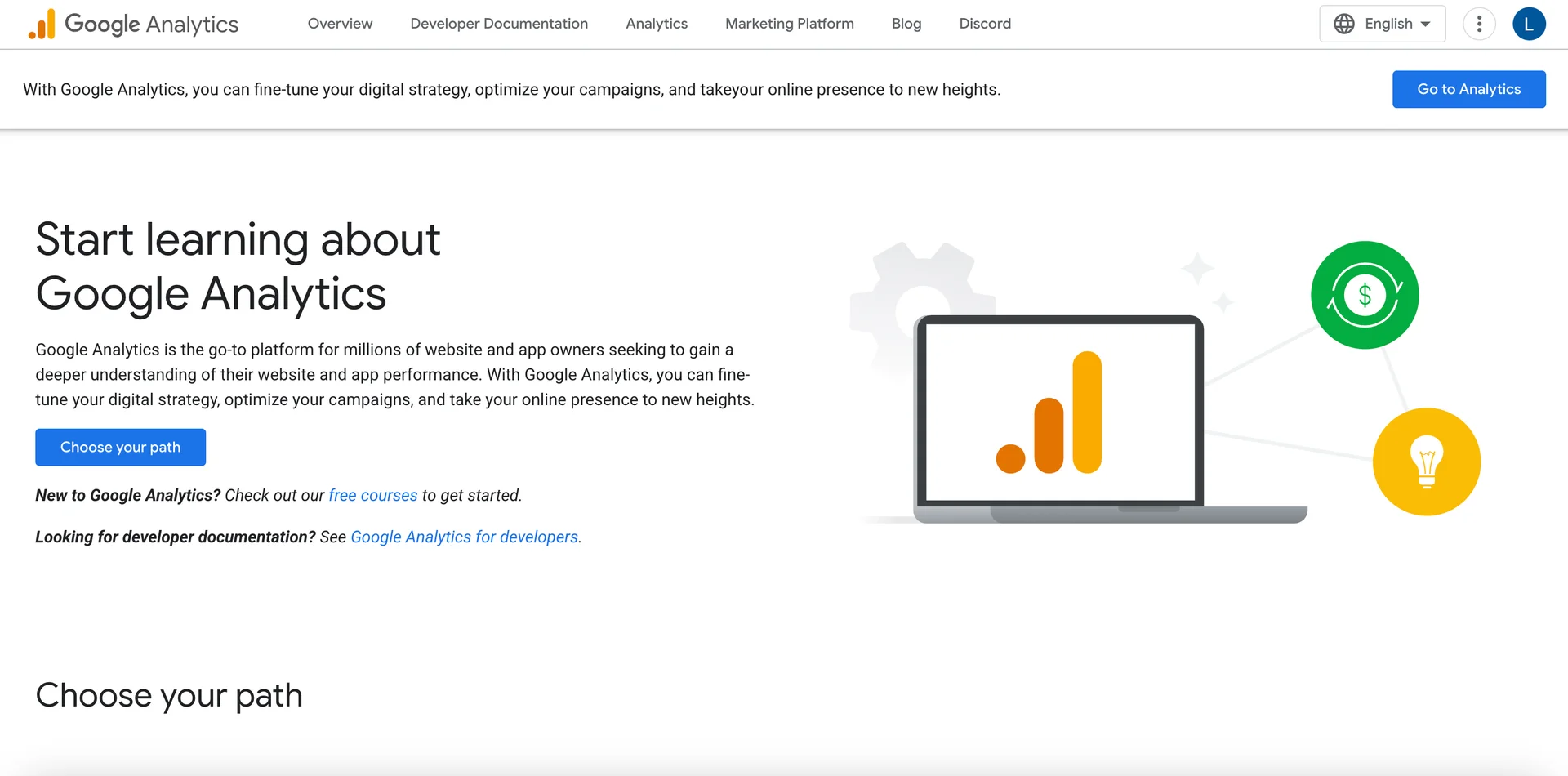 Screenshot of Google Analytics's homepage