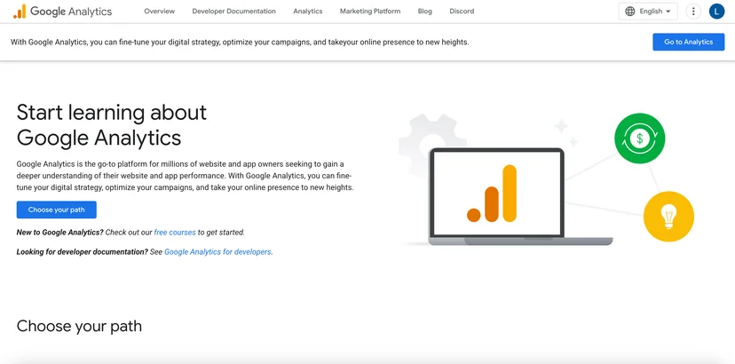 Screenshot of Google Analytics's homepage