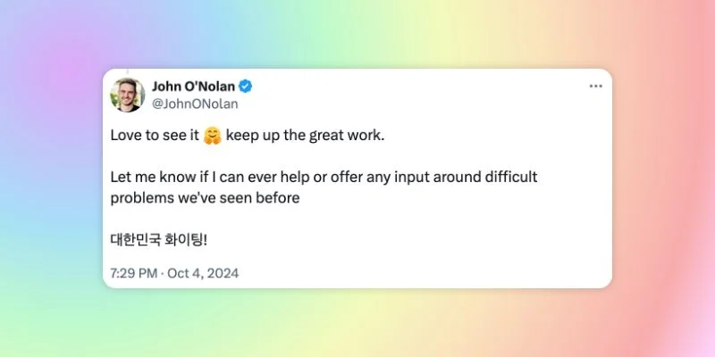 고스트 창업자이자 CEO인 John 에게 받은 축하