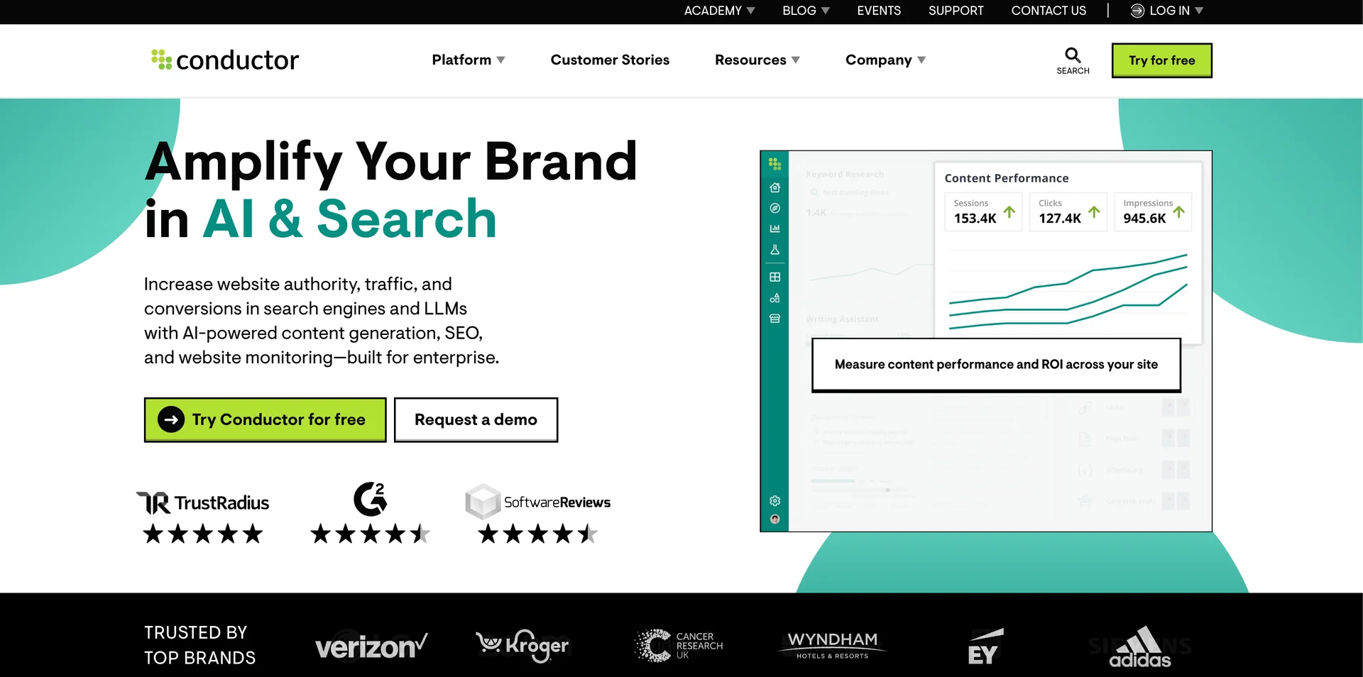 Screenshot of Conductor's homepage