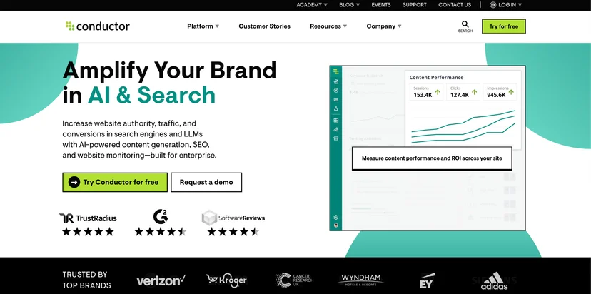 Screenshot of Conductor's homepage