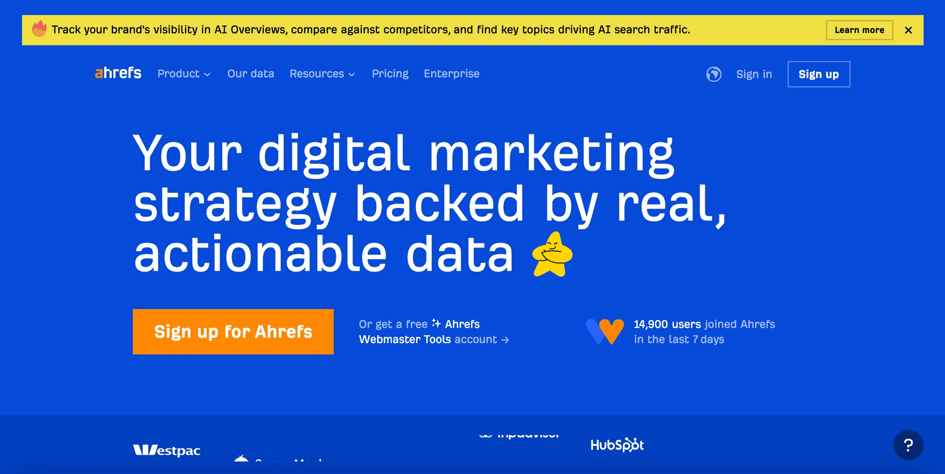 Screenshot of Ahrefs's homepage