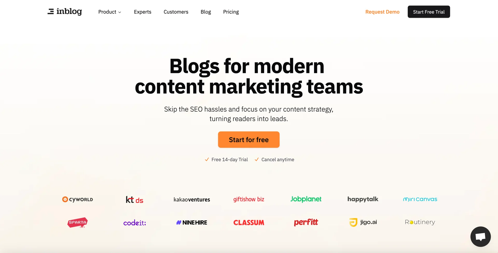 Screenshot of Inblog's homepage