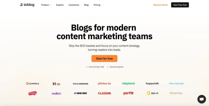 Screenshot of Inblog's homepage