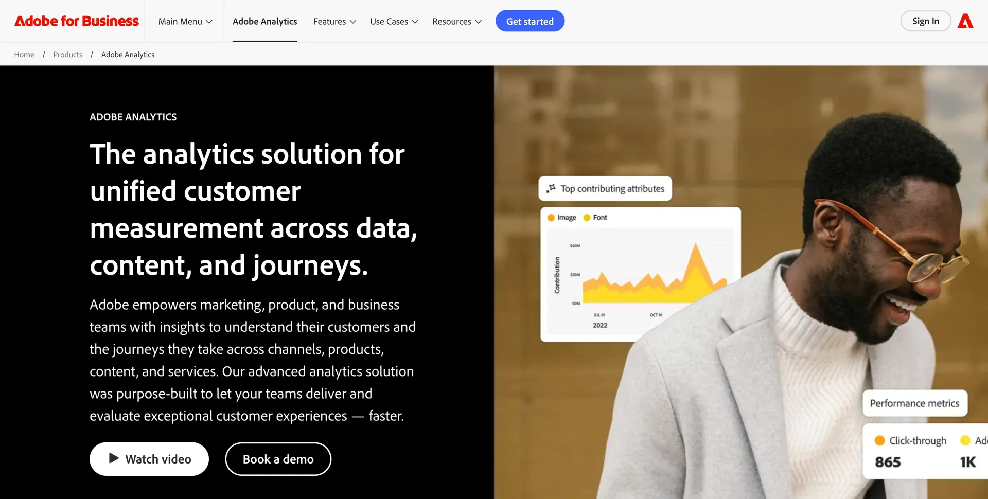 Screenshot of Adobe Analytics 's homepage