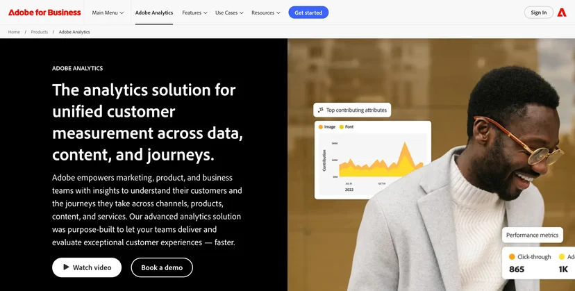 Screenshot of Adobe Analytics 's homepage