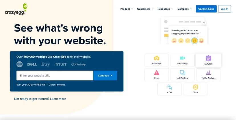 Screenshot of Crazy Egg's homepage