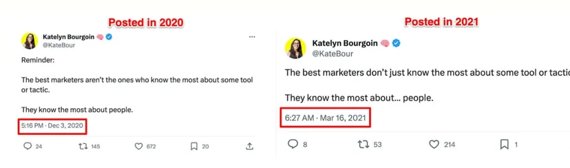 Example of reposting (one post in 2020 and the same one in 2021)
