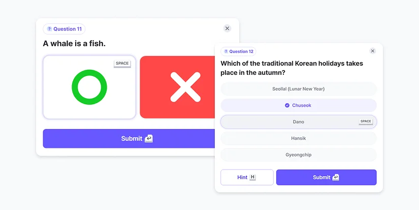 ZEP QUIZ keyboard answering feature