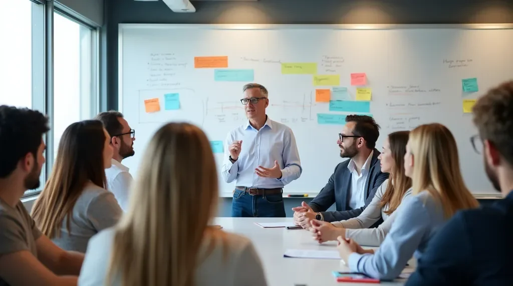 팀에게 명확하게 기대치를 설명하는 리더의 모습