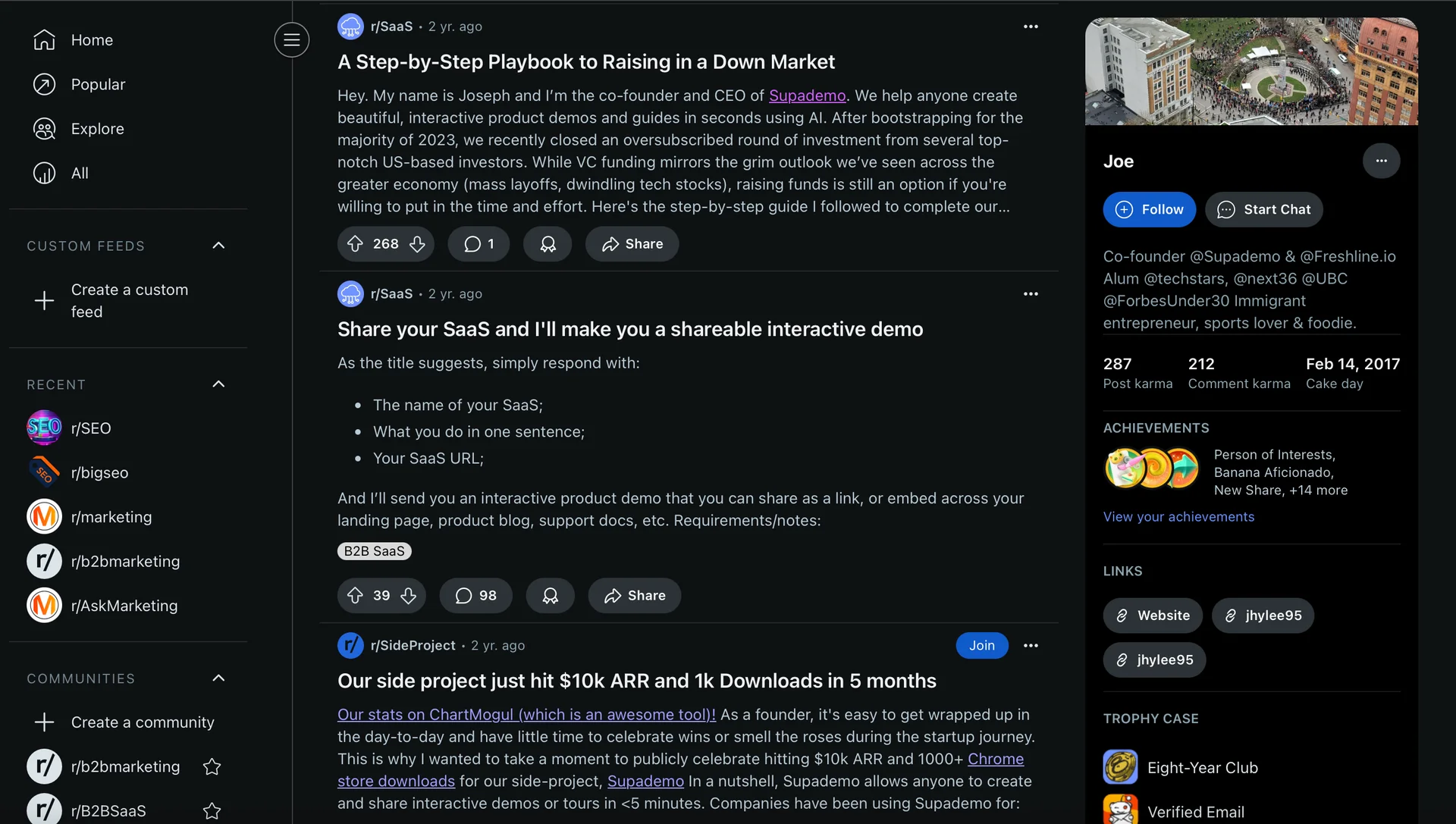 Screenshot of Joseph Lee's reddit 