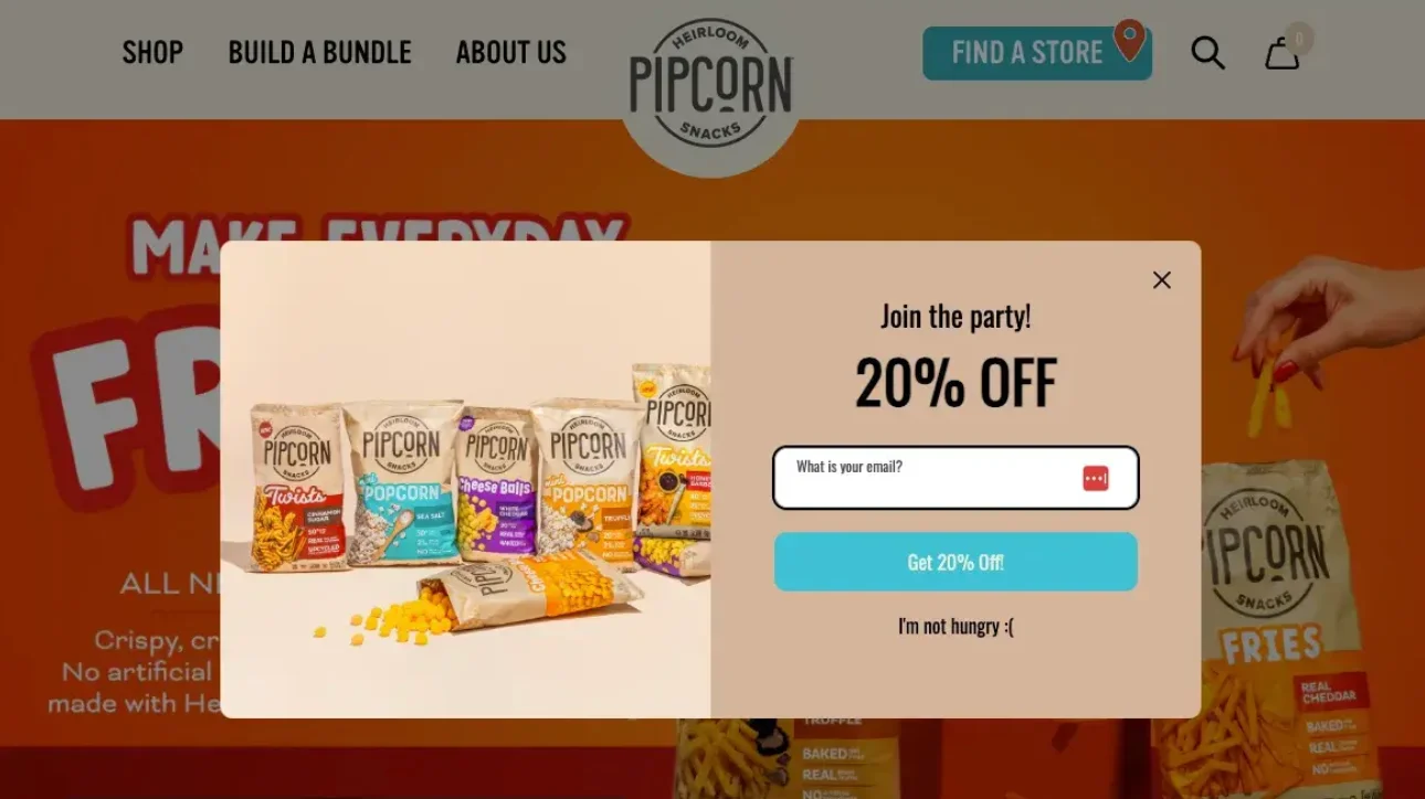 Example of pop-up on website 