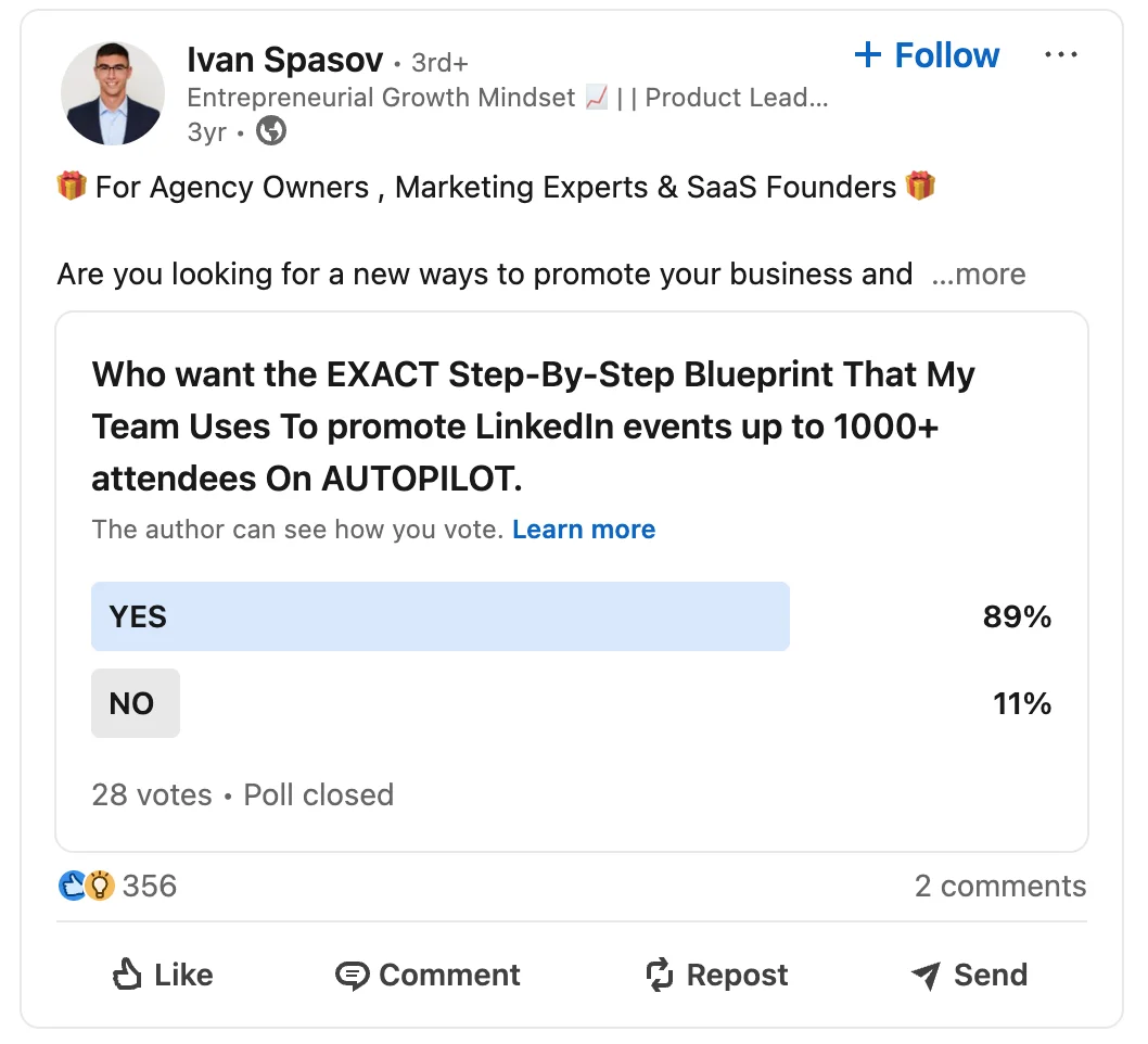 Poll showing demand for automated LinkedIn event promotion