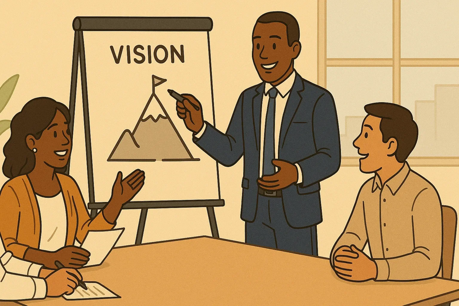 팀원들과 함께 비전을 그리는 리더의 모습