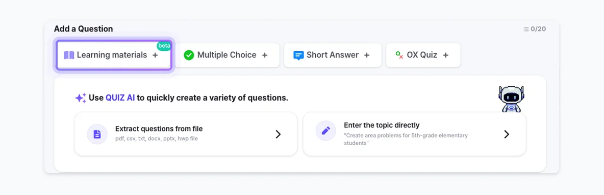 How to add learning material to ZEP QUIZ