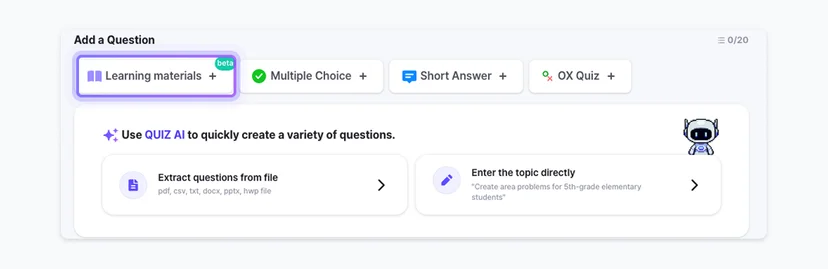 How to add learning material to ZEP QUIZ