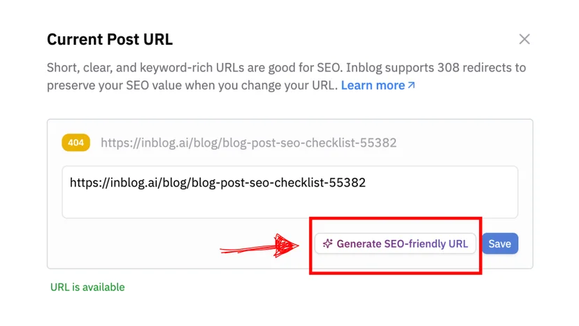 Tool suggesting SEO-optimized blog URL 