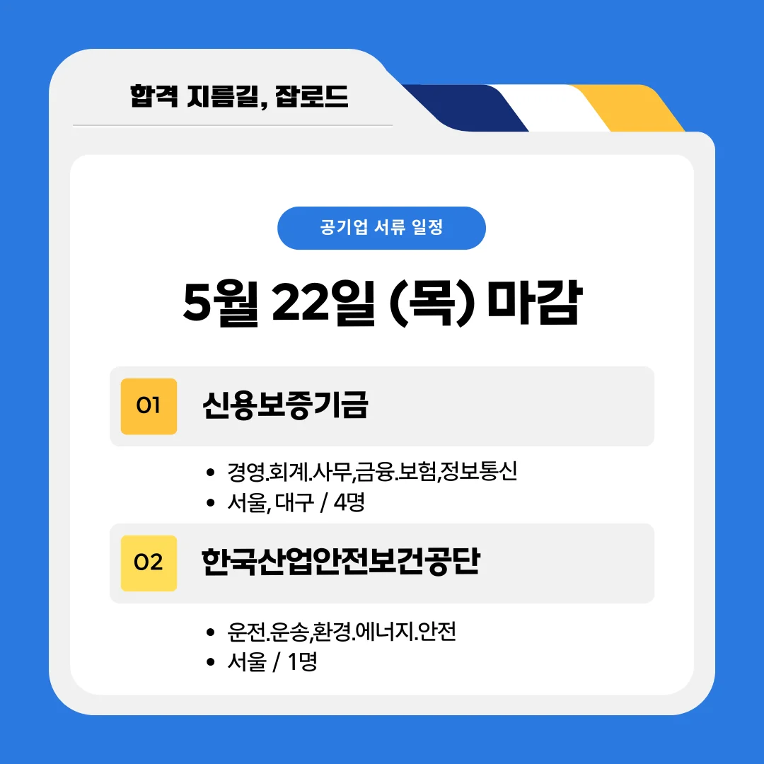 5월 공기업 채용공고(신보 박사급, 안전보건공단)