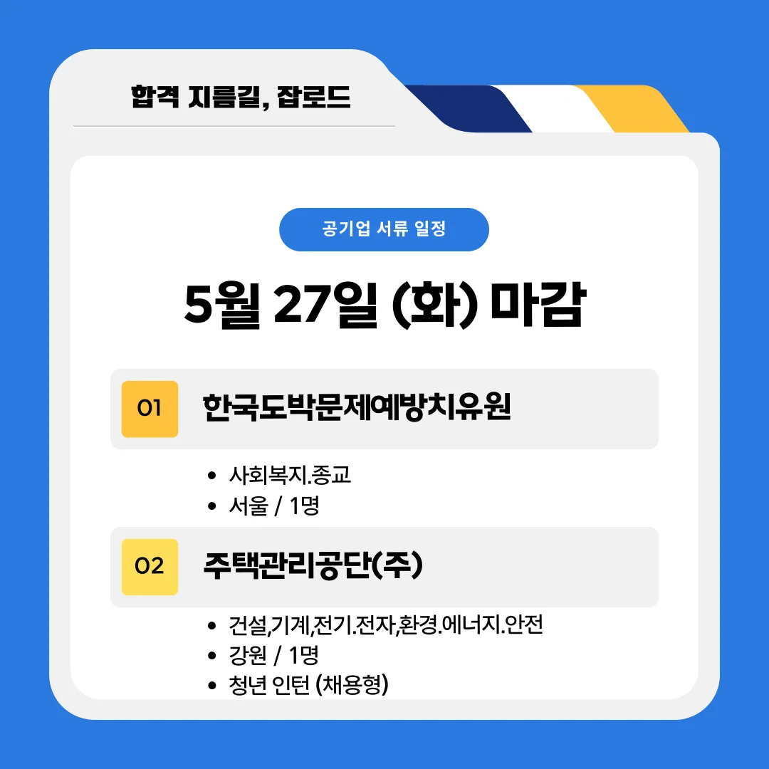 5월 공기업 채용공고(도박문제예방치유원, 주택관리공단)