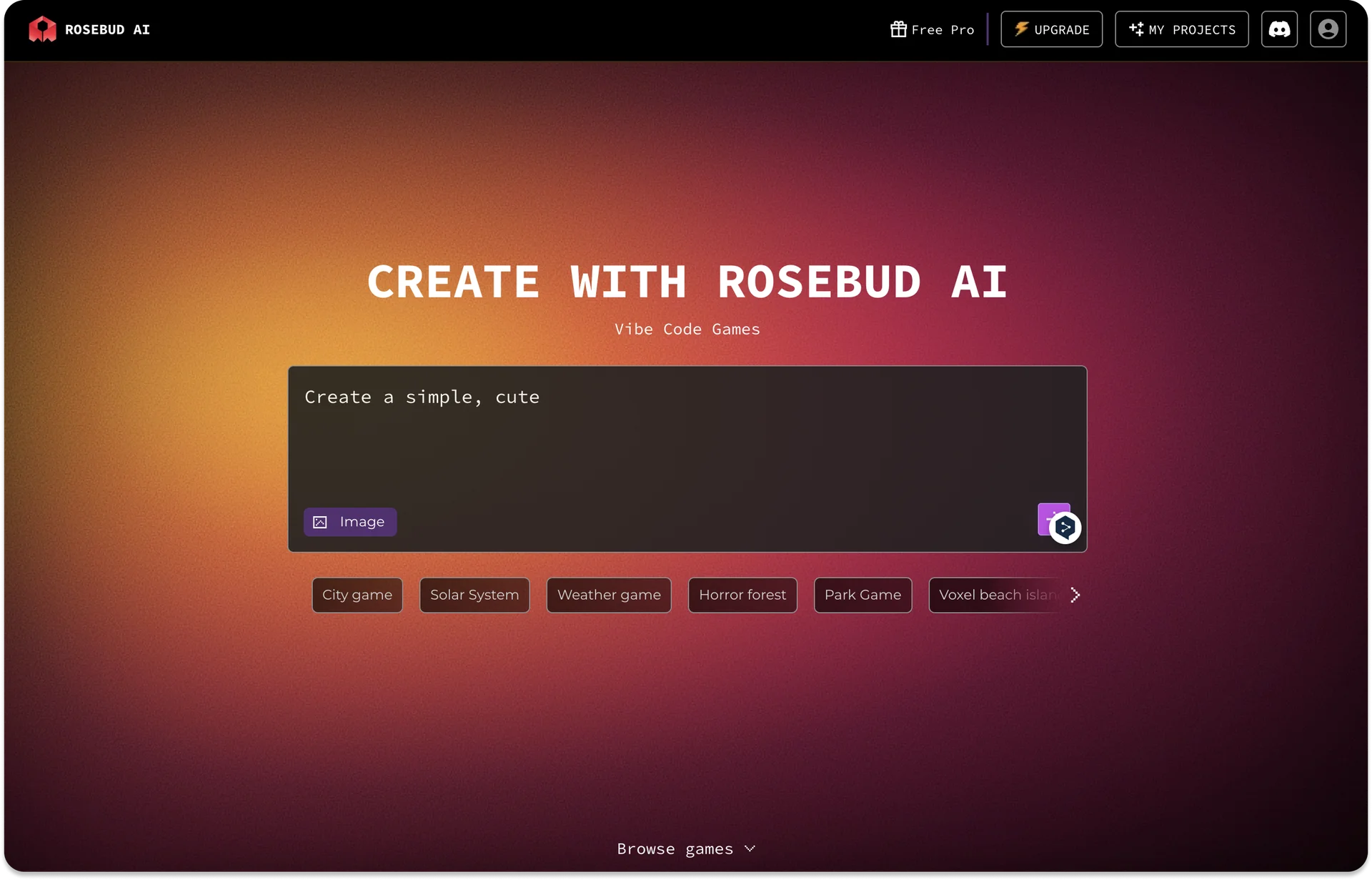 피드백을 통해 변경된 rosebud.ai 홈페이지