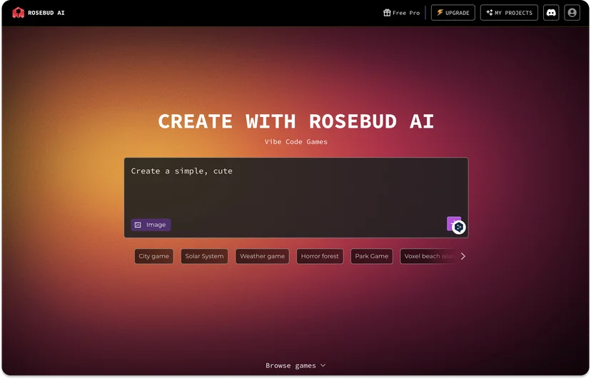 Rosebud.ai homepage after applying feedback – leads directly to the service demo.