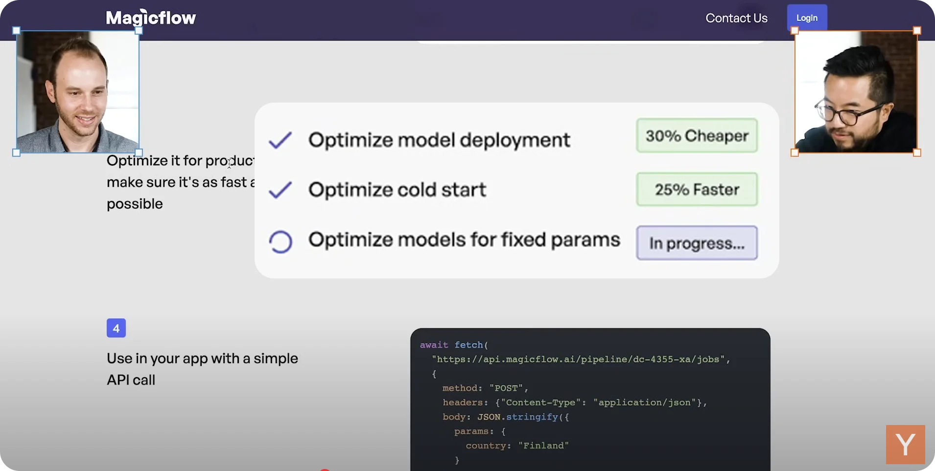 Homepage layout praised by Garry Tan, featuring clear CTAs