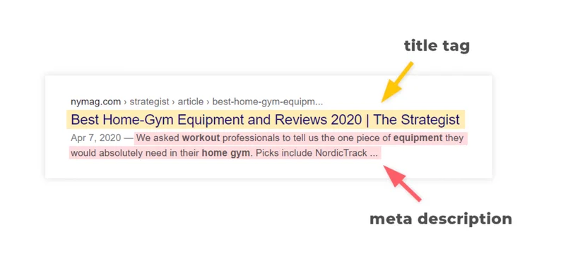 Highlighted SEO snippet showing title and meta description fields