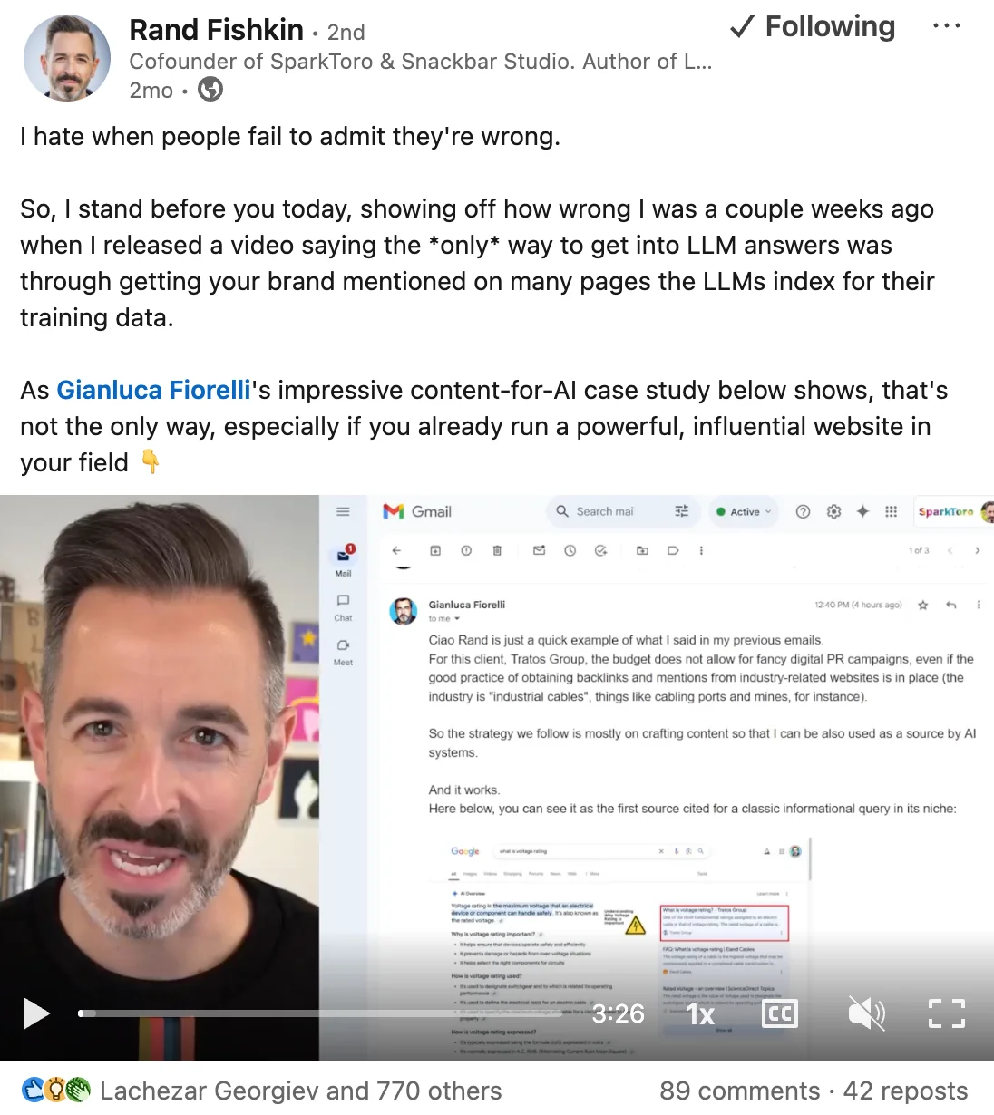 Rand Fishkin 링크드인 포스트