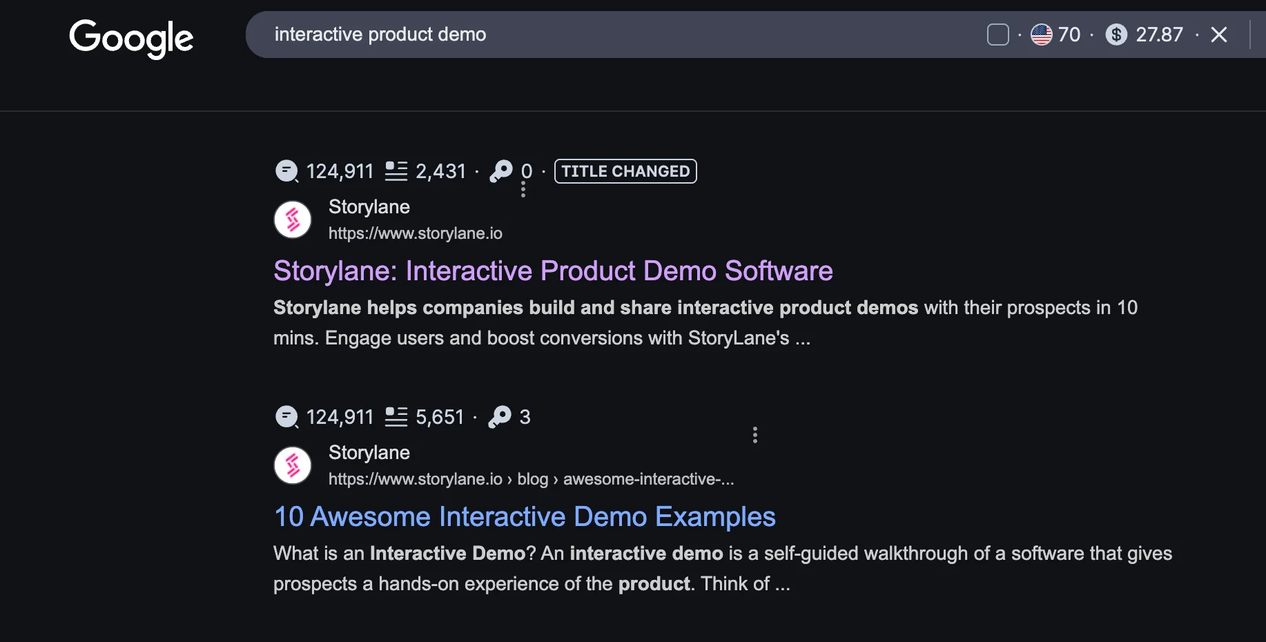 Google results for interactive product demo software – Storylane