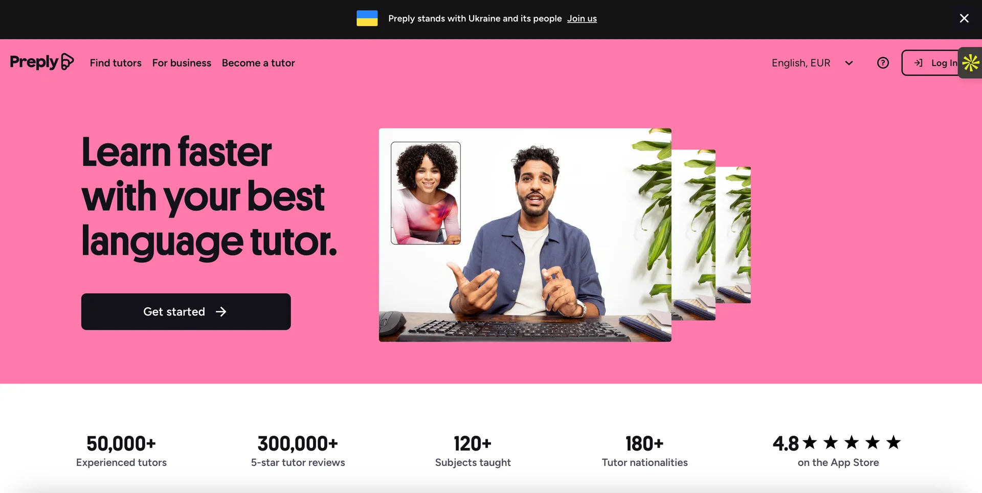 Screenshot of Preply's homepage