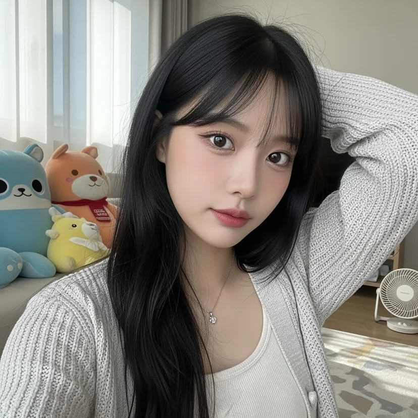 캐럿 AI 증명사진 ��들기에 사용될, 정면을 보고 있는 선명한 원본 셀카 사진 예시