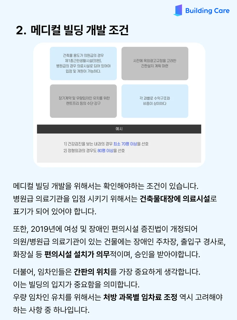 메디컬빌딩 개발 조건