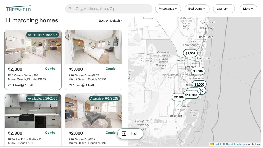 Example of a map view on desktop