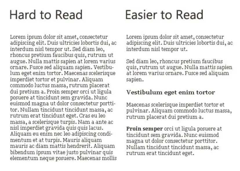 Comparison of hard-to-read vs easier-to-read paragraph
