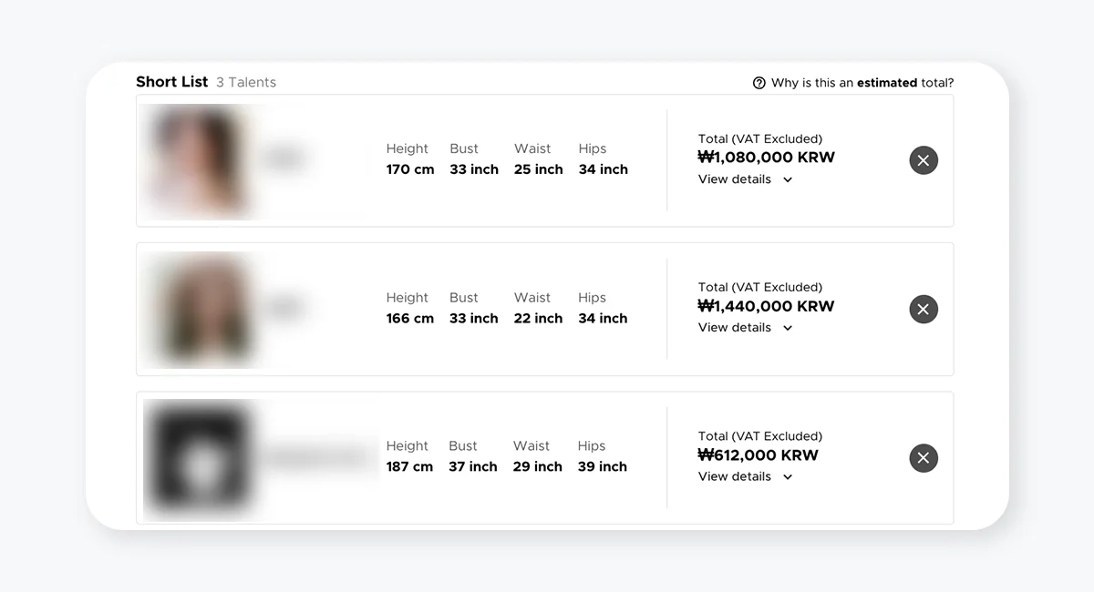 Checking the model quote through the model casting platform Spotlite