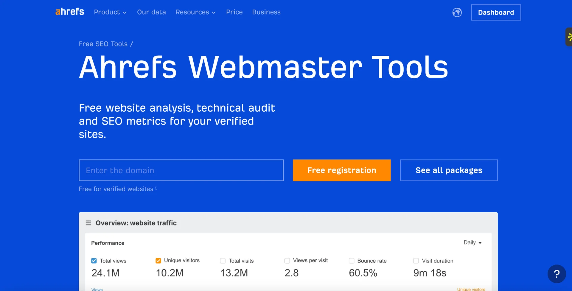 Screenshot of Ahrefs webmaster tools