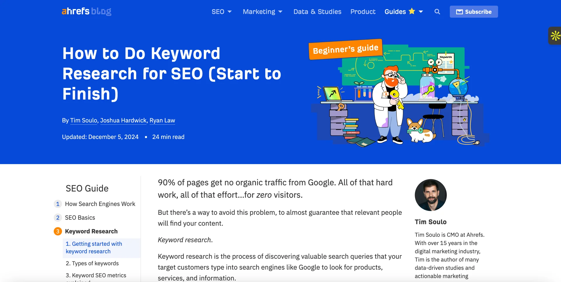 Screenshot of "how to do keyword research for seo" blog post ahrefs