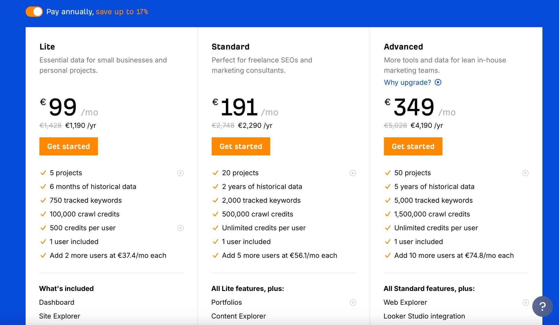 Screenshot of Ahrefs pricing