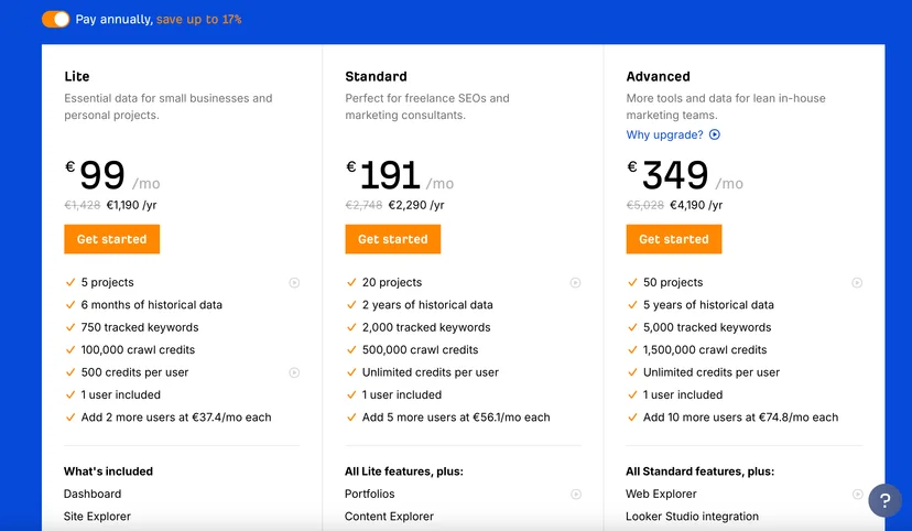Screenshot of Ahrefs pricing