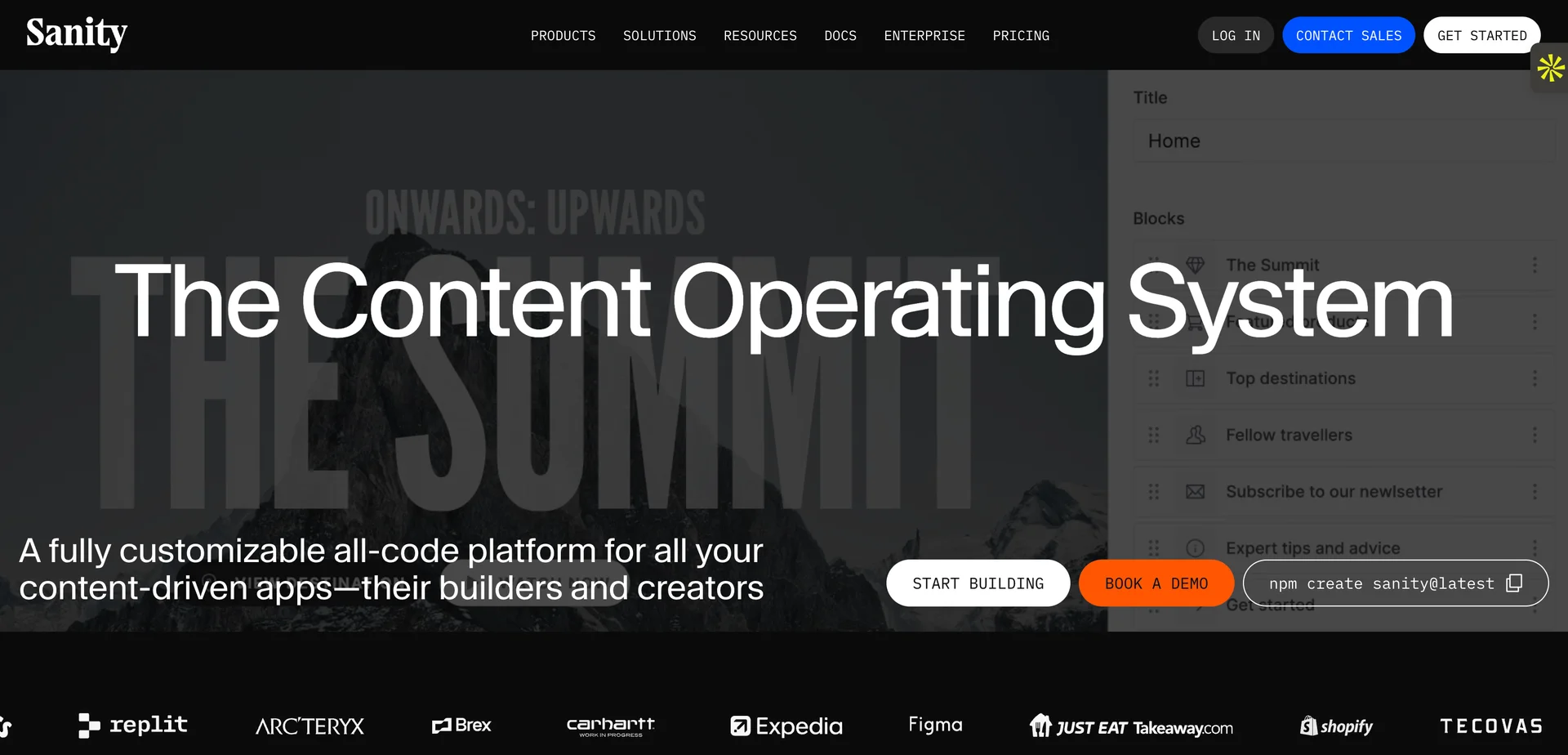 Screenshot of Sanity's homepage