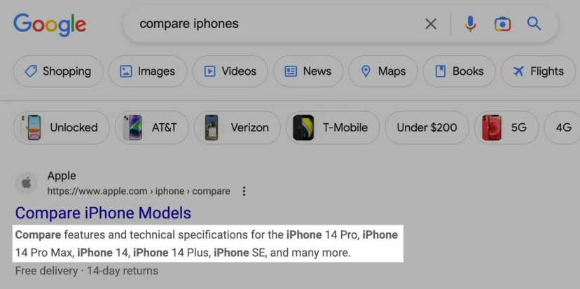 “compare iphone” 메타 디스크립션