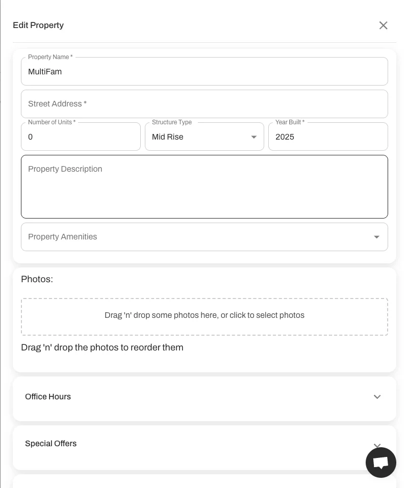 Edit your multifamily properties on the Properties page.