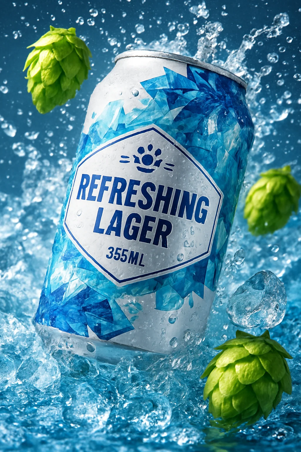 캐럿 AI를 이용해 맥주캔과 얼음을 클로즈업하여 만든 초고해상도 제품 사진