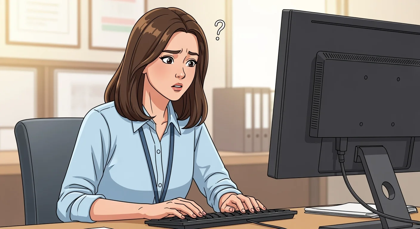 캐럿 AI의 2D 애니메이션 프롬프트로 생성한, 손그림 느낌의 당황한 표정의 여성 직장인 AI 그림