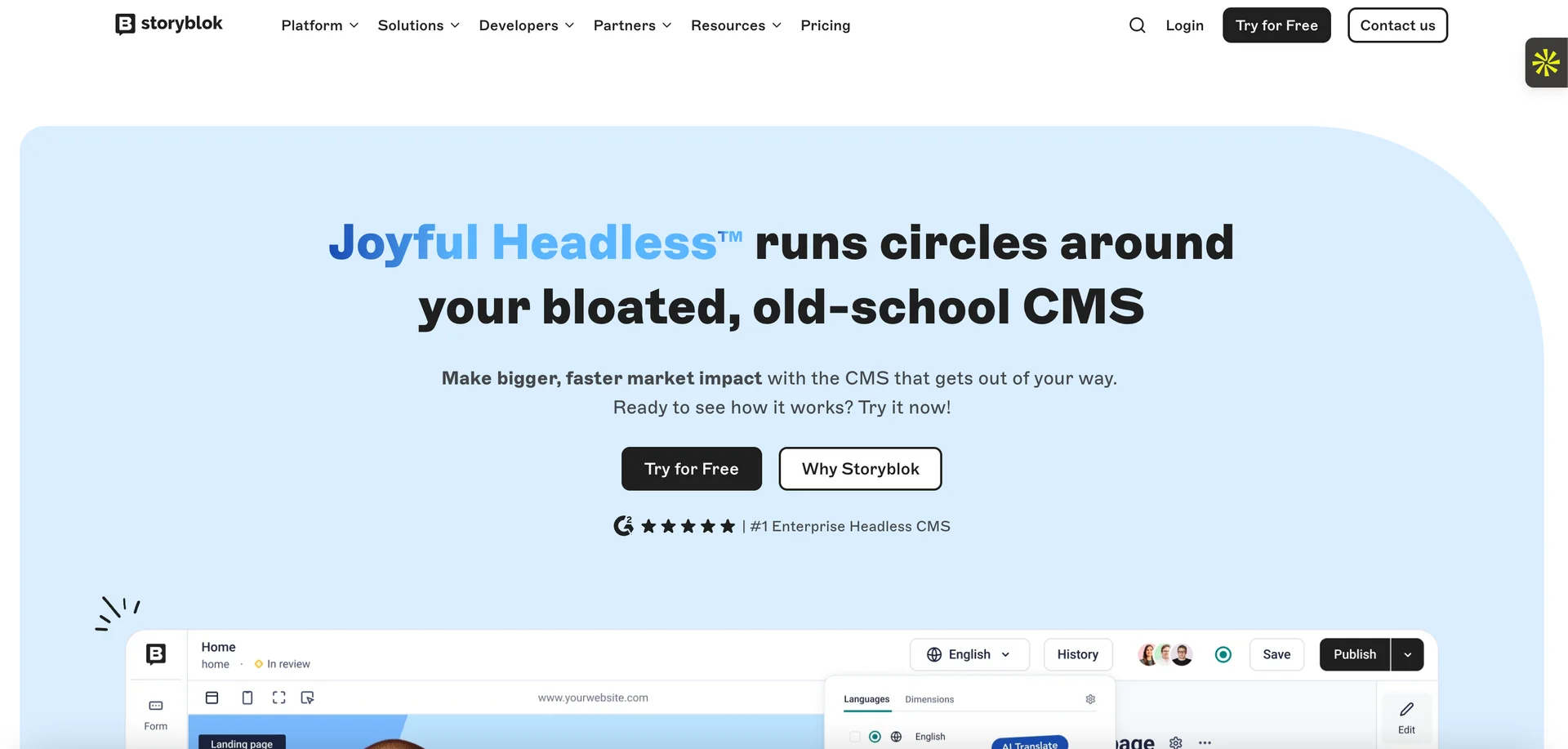 Screenshot of Storyblok homepage