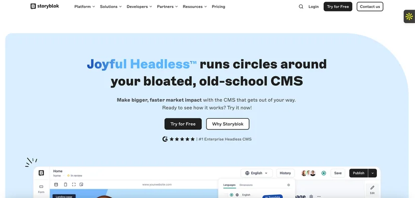 Screenshot of Storyblok homepage