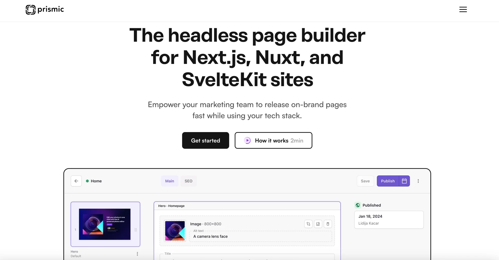 Screenshot of Prismic homepage